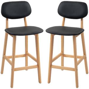 Set 2 Sgabelli da Bar con Schienale 42x47x92 cm Rivestimento Finta Pelle e Poggiapiedi Nero