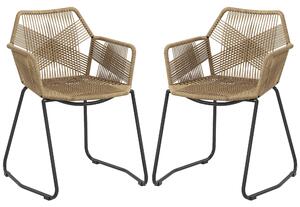 Set 2 Sedie da Pranzo Stile Boho da Interno con Schienale Basso e Braccioli 56x59x74 cm in Rattan PE Giallo