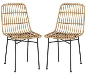 Set 2 Sedie per Cucina e Soggiorno Stile Boho 45x57x83 cm in Rattan PE e Acciaio Giallo