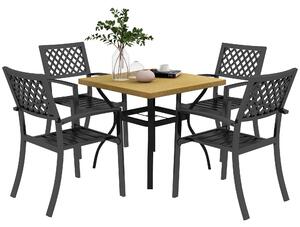 Set Tavolo e 4 Sedie da Giardino Piano Effetto Marmo e Sedie Impilabili con Braccioli Marrone