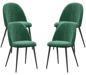 Set 4 Sedie Moderne Imbottite con Schienale Ricurvo 50x52x83 cm in Tessuto Effetto Velluto e Acciaio Verde