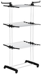Stendibiancheria Pieghevole a 4 Livelli con Ali Girevoli e 4 Ruote 73x64x177 cm in Acciaio e PP Nero