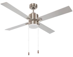 Ventilatore da Soffitto con Luce LED Ø130 cm 3 Velocità e Motore Reversibile Argento e Legno