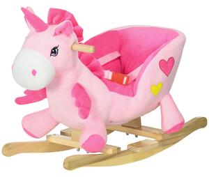 Unicorno a Dondolo Cavalcabile Peluche con 32 Canzoni 65x35x45 cm con Cintura di Sicurezza Rosa