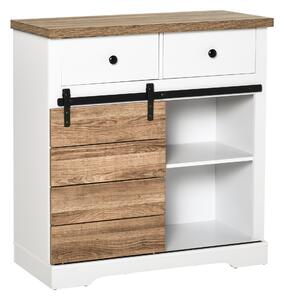 Mobile da Cucina Rustico con 2 Cassetti Ripiani e Portabottiglie 80x39x86 cm in Legno e Metallo Bianco