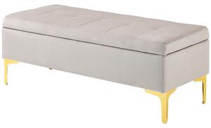 Panca Contenitore Fondo Letto 120x44x44,5cm con Tessuto Vellutato e Gambe Dorate Grigio Chiaro