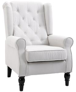 Poltrona da Salotto Imbottita 74x86x102cm in Tessuto con Schienale Trapuntato Bianco Crema