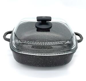 Tegame Quadrato con Coperchio in Vetro Antiaderente 2 Manici 28x28 cm Olympia Hard Cook