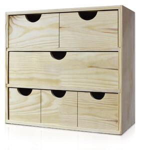 Cassettiera da Tavolo 6 Cassetti 32x40x14 cm in Legno di Pino Massello Naturale