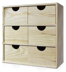 Cassettiera da Tavolo 6 Cassetti 32x32x14 cm in Legno di Pino Massello Naturale