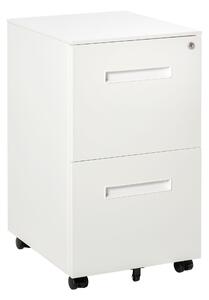 Vinsetto Cassettiera Ufficio con Ruote, Schedario Portadocumenti a 2 Cassetti con Serratura e 2 Chiavi in Acciaio, 39x48x67cm, Bianco|Aosom