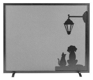 Parascintille per Camino 1 Anta 60x51cm in Ferro Verniciato Grigio Martellato
