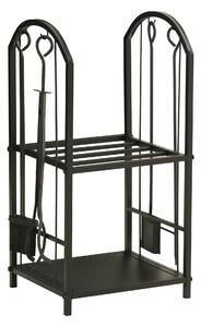 Portalegna per Camino Legnaia a 2 ripiani in Metallo 41,5x32,5x74,5 cm Max 60Kg con attrezzi Nero