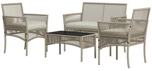Set Salotto da Giardino in Rattan sintetico Tavolino 2 Poltrone con Divano con Cuscini Cachi