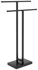 Piantana Portasciugamani da Bagno da Terra Autoportante 2 Bracci in Metallo 50x18,5x85 cm Nero