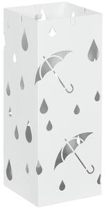 Portaombrelli con 4 Ganci e Vaschetta Raccogligocce 15,5x15,5x41cm in Metallo Bianco