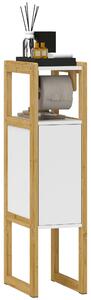 Mobiletto Bagno Salvaspazio Armadietto Porta Carta Igienica con Ripiano in Bambù 20x33x80cm Bianco