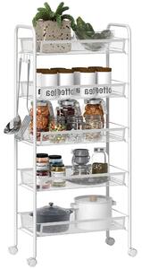 Carrello da Cucina Salvaspazio 5 Livelli con Cestini a Rete in Acciaio 45x26,5x106 cm Bianco