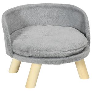 Divano per Cani e Gatti Rotondo con Cuscino in Tessuto di Peluche e Legno Ø40,5x33 cm Grigio