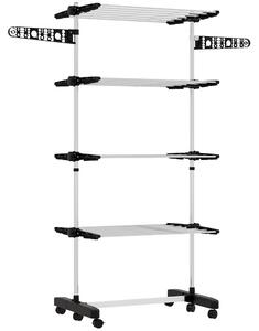 Stendino Verticale 4 Ripiani Regolabili 142x55x172 cm in Acciaio e Plastica Nero e Argento