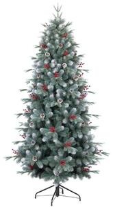 Albero di Natale Artificiale realizzato in PVC alto 240cm con 1230 rami addobbato con punte innevate e bacche
