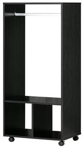 Mobile Appendiabiti con Barra 2 Ripiani Aperti e Ruote 60x40x128 cm Nero