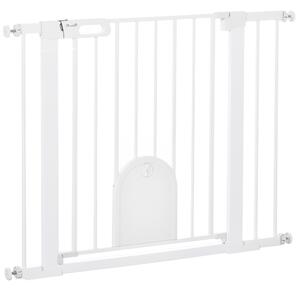 Cancelletto di Sicurezza per Cani con Porta Piccola Regolabile e Chiusura Automatica 75-103x76 cm Bianco