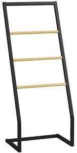 Piantana Portasciugamani da Bagno da Terra 4 Sbarre 40,5x28x98cm in Bambù e Acciaio Nero
