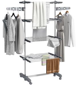 Stendino Verticale 4 Ripiani Regolabili 142x55x172 cm in Acciaio e Plastica Grigio e Argento