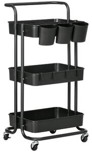 Carrello da Cucina Multiuso 3 Livelli con Accessori Nero