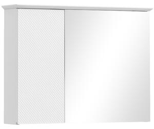 Pensile Bagno Armadietto con Specchio e Ripiani Regolabili 65x15x49 cm in Vetro e Legno Bianco