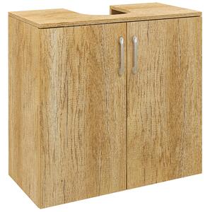 Mobile Sottolavello da Bagno Sospeso 2 Ante e 2 Ripiani 60x30x60 cm Colore Naturale