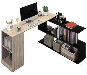 Scrivania Angolare da Ufficio 140x120x78 cm con Cassetti e Scaffale Girevole color Legno
