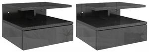 Set 2 Comodini Sospesi con Cassetto e Mensola 35x32x22,5 cm Nero Lucido