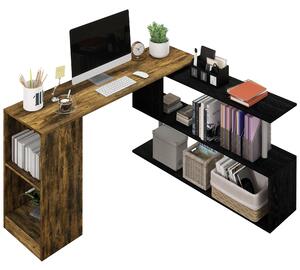 Scrivania Angolare da Ufficio 140x120x78 cm con Cassetti e Scaffale Girevole Marrone e Nero