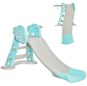 Scivolo per Bambini Pieghevole con Canestro Basket 140x87x75 cm Blu e Grigio