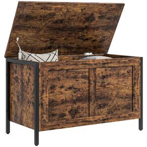 Cassapanca in Legno Stile Industriale 80x40x49cm Contenitore 95L Marrone
