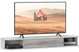 Mobile TV Sospeso 2 Ripiani e 1 Vano Chiuso a Ribalta 120x26x16 cm Bianco e Grigio