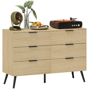 Cassettiera 6 Cassetti Design Nordico 110x40x75 cm Rovere