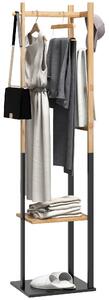 Appendiabiti da Terra 2 Ganci e 2 Ripiani 46x28,5x153,5 cm Legno e Nero