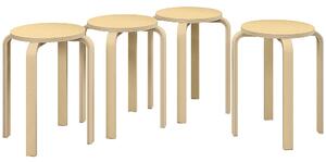 Set 4 Sgabelli Impilabili Rotondi in Legno 40x54 cm Colore Legno