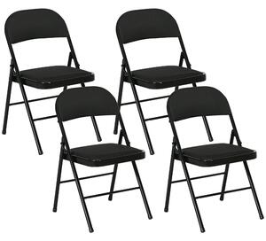 Set 4 Sedie Pieghevoli con Seduta Imbottita e Struttura in Acciaio Nero