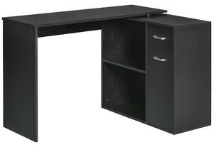 Scrivania Angolare da Ufficio 2 Cassetti e 2 Ripiani 117x82x74 cm in Legno Nero