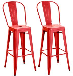 Set 2 Sgabelli da Bar Stile Industriale Schienale Rimovibile 44x49x116 cm in Metallo Rosso