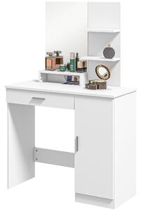 Consolle Trucco 90x38x138 cm con Specchio Cassetto e Mobiletto in Truciolato Bianco