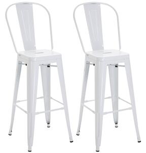 Set 2 Sgabelli da Bar Stile Industriale Schienale Rimovibile 44x49x116 cm in Metallo Bianco