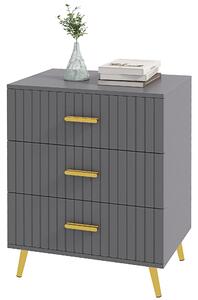Cassettiera 3 Cassetti Design Moderno 60x40x71,5 cm in Legno e Alluminio Oro e Grigio Scuro