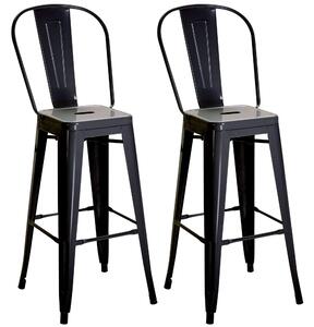 Set 2 Sgabelli da Bar Stile Industriale Schienale Rimovibile 44x49x116 cm in Metallo Nero