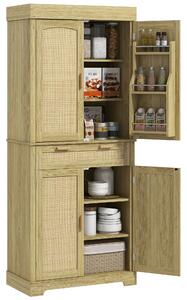 Credenza Cucina Stile Boho 2 Armadietti con Portaspezie e Cassetto 76x40x183 cm Rovere