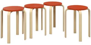 Set 4 Sgabelli Impilabili Rotondi in Legno 40x54 cm Rosso e Legno